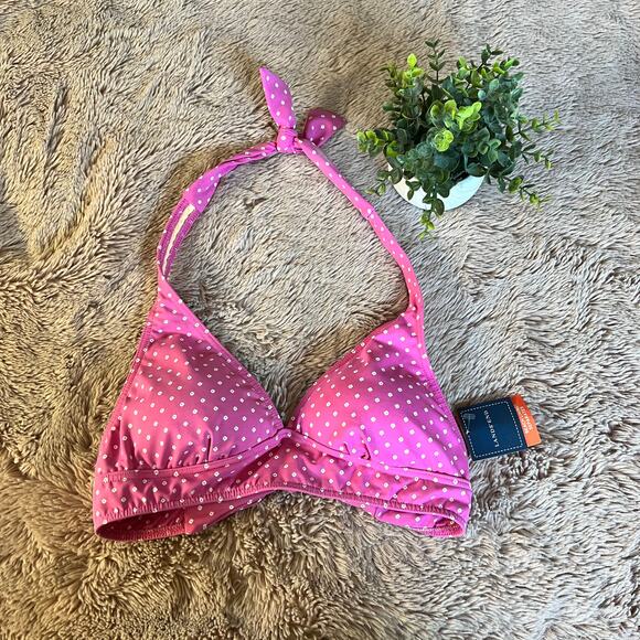 NWT Lands' *End Pink Dot Print Lightly Lined Halter Style Bikini Top Size: 4 - Picture 1 of 13